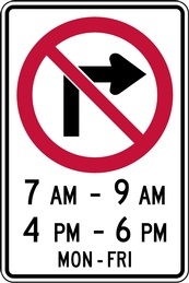 RB Series No Right Turn Times And Days - Regulatory Signage Solutions Campbellford by B M R  Mfg Inc