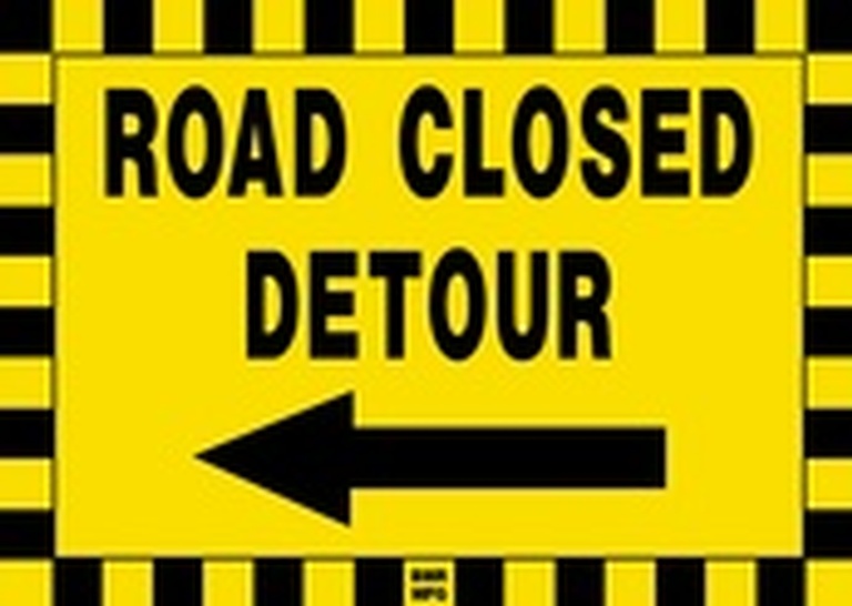 Road Closed Detour Sign Board with Left Arrow - Signage Solutions Peterborough by B M R  Mfg  Inc